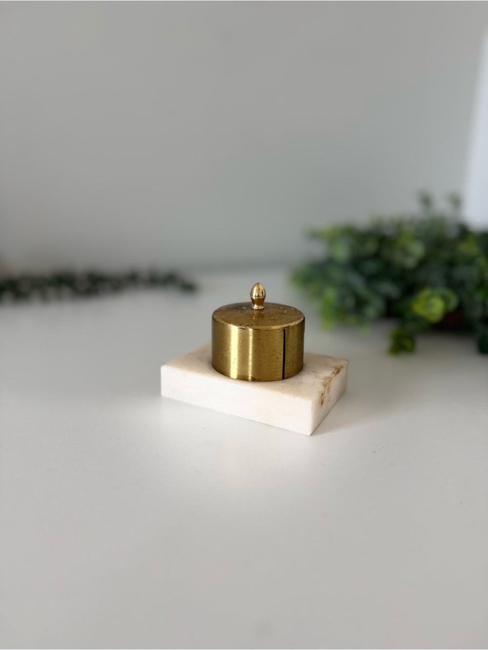 Vintage Brass Decorative Storage Box with White Marble Base